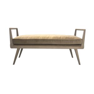 Mid Century Modern Upholstered Bench With Wooden Frame And Armrests