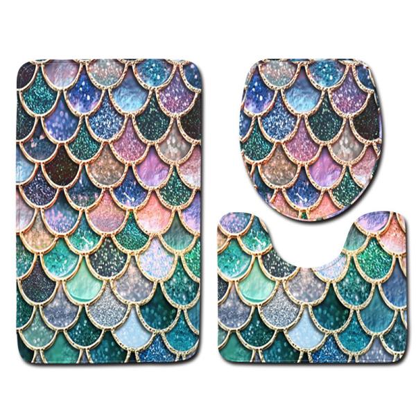 Fish Scale Bathroom Toilet Mat Set Non Slip 3 Piece Bath Mat