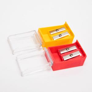 Plastic School Kids Manual Double Hole Sharpener With Lid