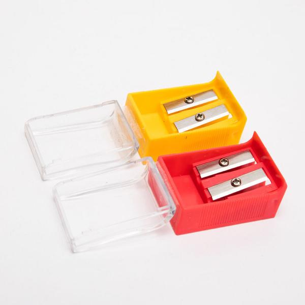 Buy Plastic School Kids Manual Double Hole Sharpener With Lid at wholesale prices