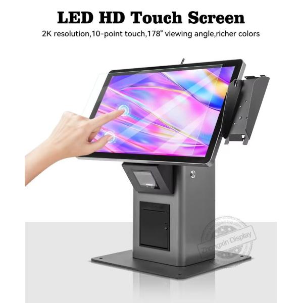 Commercial Standing Android Fast Food Restaurant Touch Screen Kiosk With Pos Barcode Scanner Ticket Printer Options