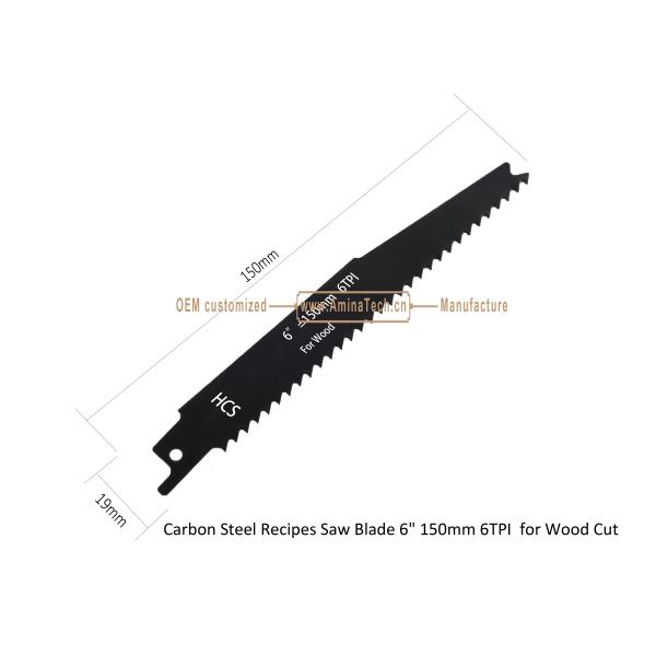Carbon Steel Recipes Saw Blade 6" 150mm 6TPI for Wood Cut ,Reciprocating,Power Tools