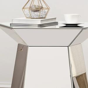Glam design silver mirrored nightstand around shaped end table corner table for