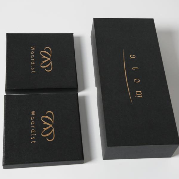 Custom Lid And Base Black Paper Gift Box Packaging Logo Printed For Silver Jewelry