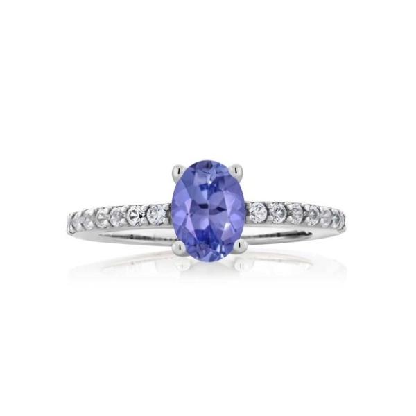 Gem Stone King 1.05 Ct 7x5mm Oval Tanzanite White Created Sapphire 925 Silver Ring