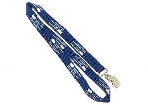 China Dark Blue Metal Clip Cheap Factory Price Simple Design Flat Polyester Lanyard on sale