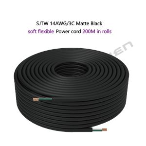 Power Cord Cable 3*14AWG 300V 3C UL SJTW 300V 105℃ Black Power Cord 14awg 3Core