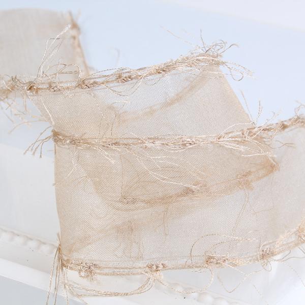 25mm-50mm Tassel Edge Polyester Organza Ribbon for Flower Chocolate Gift Packing and Garment Decoration