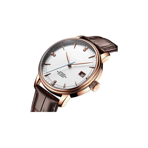 24 Jewels Couple Automatic Watch , Steel Automatic Watch With Genuine Leather Strap