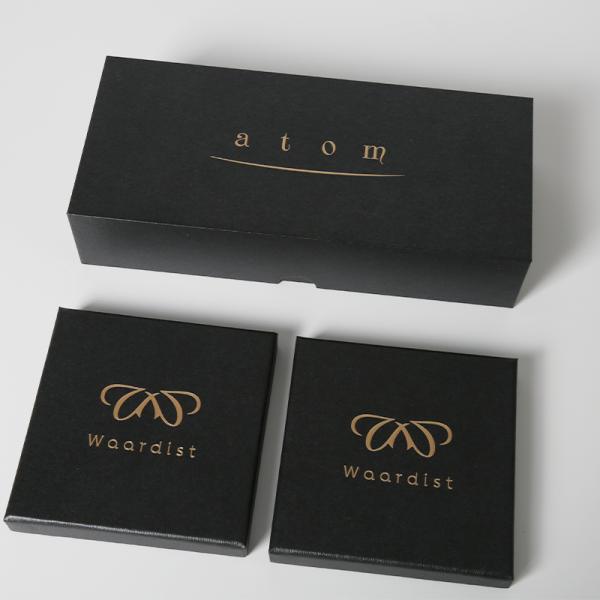 Custom Lid And Base Black Paper Gift Box Packaging Logo Printed For Silver Jewelry