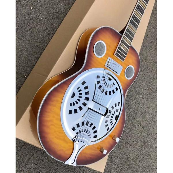 Custom Dobro Guitar with Sunburst Top Super Water Ripple Back Resonator Steel Guitar