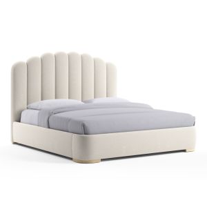 Quality Elegant Bocule Solid Wood Upholstered Panel Bed With Curved Headboard for sale