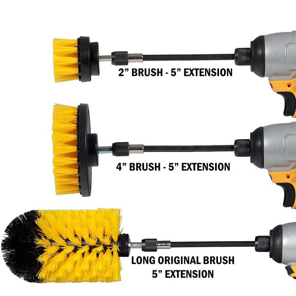 Yellow Power Scrubber Drill Brush 3 Piece Kit For Cleaning