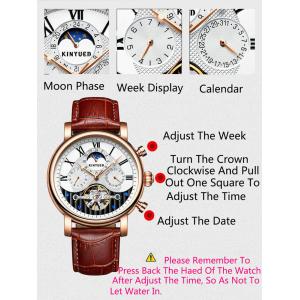 KINYUED moon phase skeleton watch tourbillon mens automatic mechanical watch