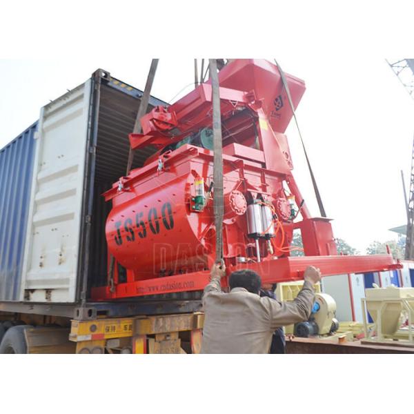 Enviroment Friendly Double Shaft Concrete Mixer Stationary 500L Discharging