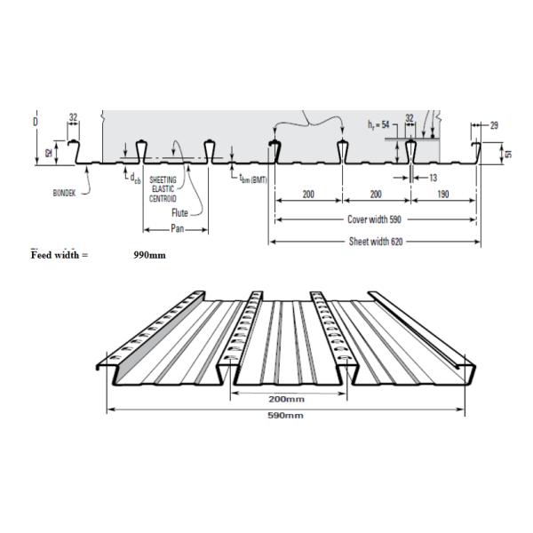 More drawing profile of metal decking