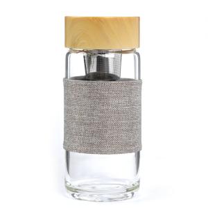 China Bamboo Lid Glass Water Bottle With Protective Sleeves on sale