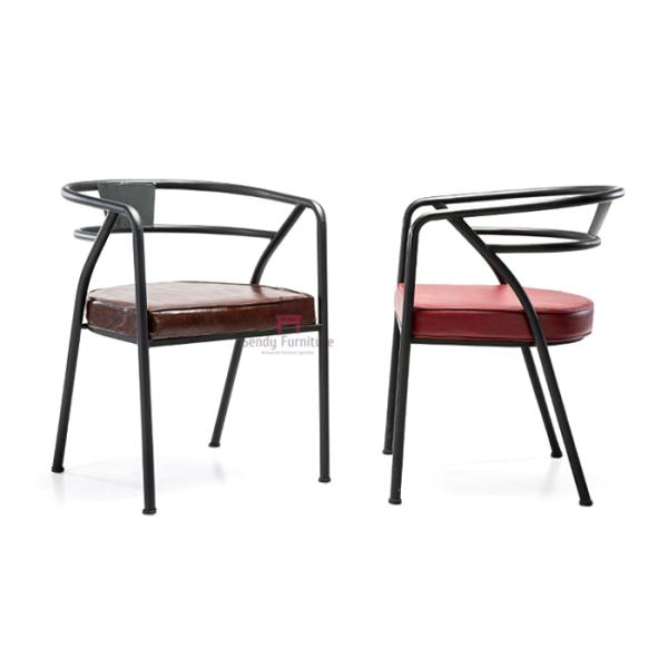 Loft Design Industrial Style Metal Restaurant Chairs With Leather Seats Arm Chair