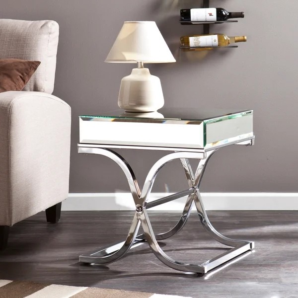 Buy Modern mirrored side table stanieless steel base glass top corner table for hotel home at wholesale prices