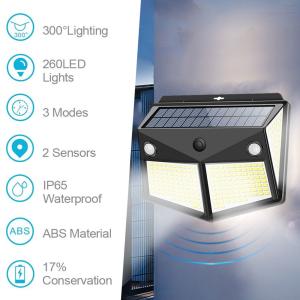 2200mAh Battery 500lm 260 Led Solar Motion Sensor Wall Light For Garden