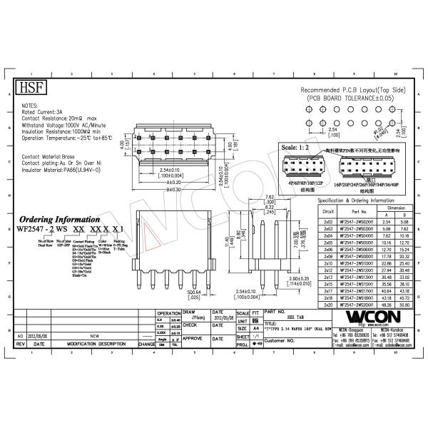 Double Row PCB connectors wire to board / printed circuit board connectors