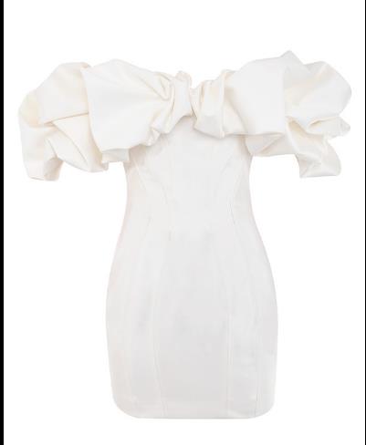 Solid Color Tube Top Puff Off Shoulder Slim Dress