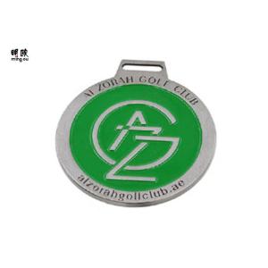 Green Color Custom Award Medals Silver Medallion Brush Nickel Coating