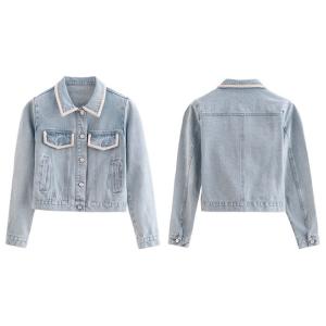 OEM Denim Jacket Women Embelishment Light Wash Trucker Elegant Style