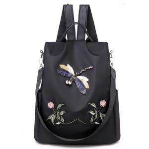 3d Embroidery Dragonfly Travel Polyester Womens Fashion Backpack
