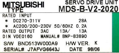 MITSUBISHI Electric Industrial Servo Drives MDS-B-V2-2020 Unit MDS Series 2KW
