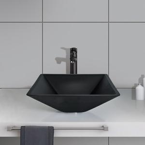 142mm Acid Matt Black Basin Square Funnel Shape Tempered Bathroom