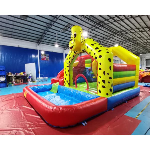 Buy Yellow Dog Bounce House Tarpaulin Inflatable Water Slide With Pool at wholesale prices