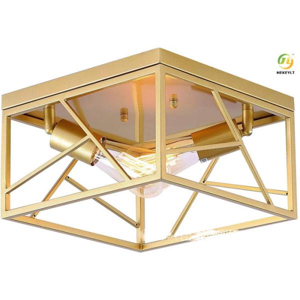 Retro Trapezoidal Farmhouse Ceiling Lamp Wrought Iron Imitation Wood Paint
