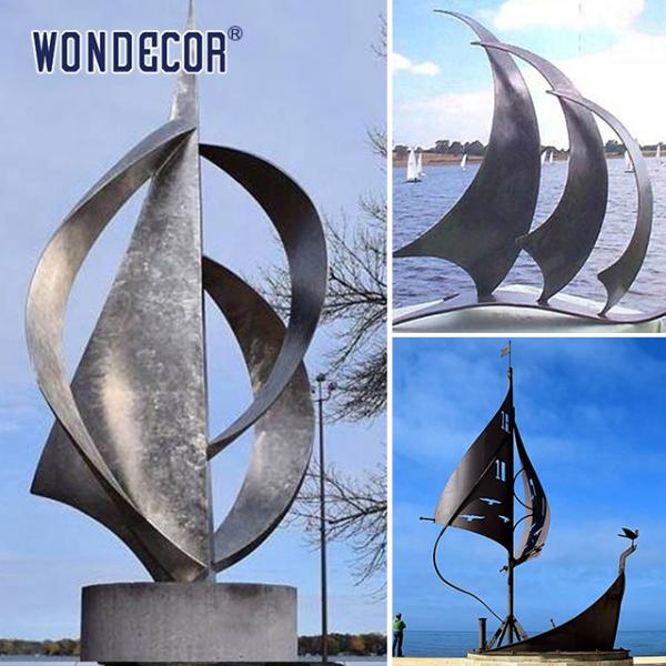 Large stainless steel ship abstract sculpture
