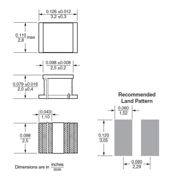 Miniature SMD Power Inductor 2.5 × 3.2 base × 2.0 mm tall ME3220-102ML_