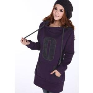Long Ladies / Women Hooded Sweatshirts , Two Pockets Cotton