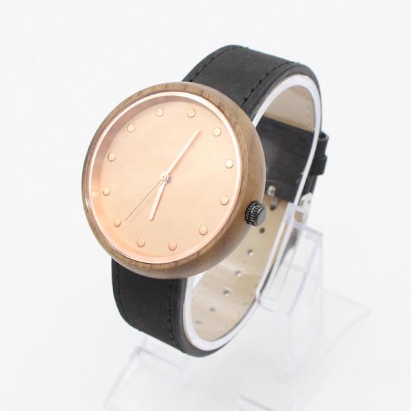 Buy Round Leather Strap Watches Womens Water Resistant Quartz Wood Face at wholesale prices