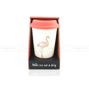 Flamingo Double Wall Custom Coffee Mugs 330ml Capacity With Silicon Lid