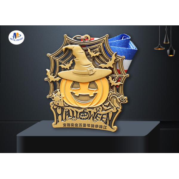 Buy Halloween Medal In Antique Brass / Silver With Plain Woven Ribbon at wholesale prices