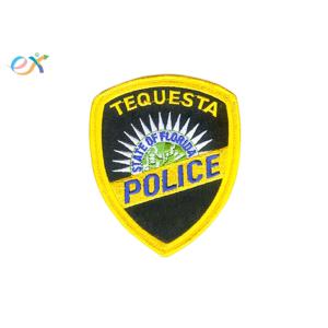 Twill Fabric Police Embroidered Patch Iron On Backing With Yellow Merrowed