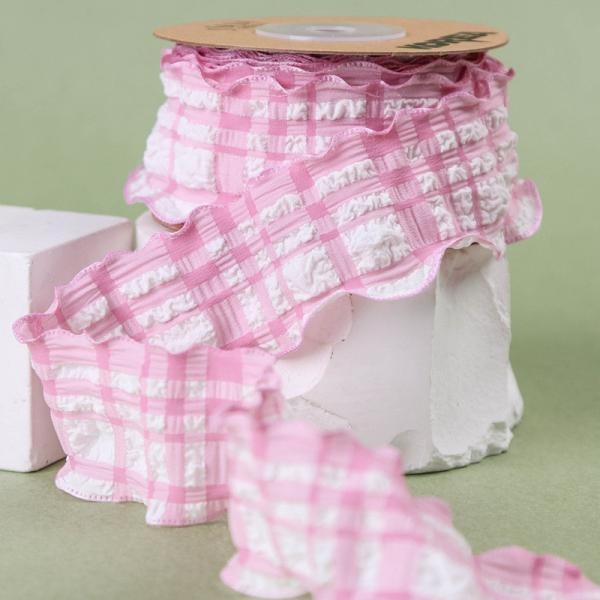 Korea Lattice Blue And White Gingham Ribbon 38mm Polyester Pink Tartan Ribbon