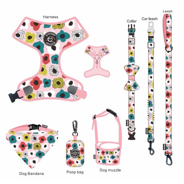 Buy Custom Logo Collar Leash Harness Set Polyester Dog Harness Leash at wholesale prices
