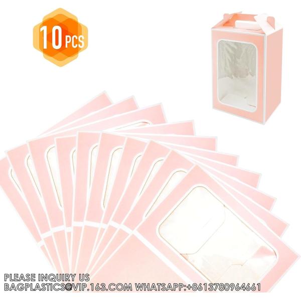 Gift Boxes, Tote Paper Bags With Transparent Window Flower Bouquet Paper Gift Bags With Handles, Wedding Party Bag