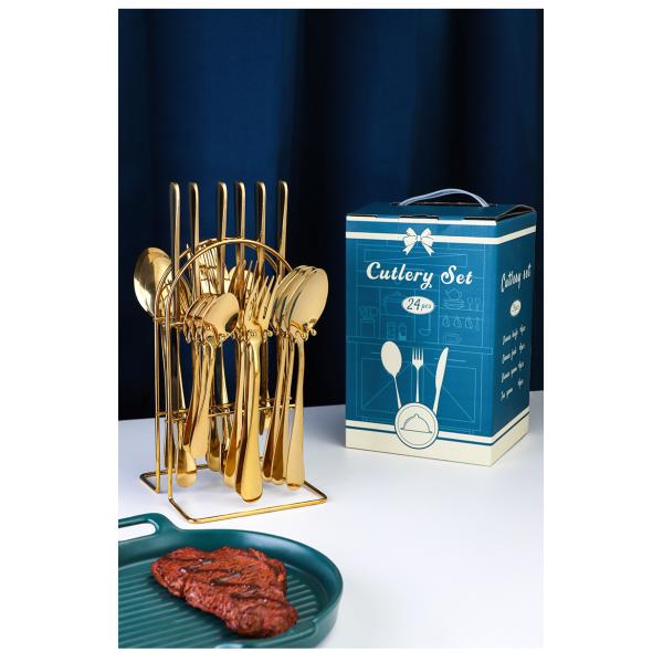 101 Stainless Steel Gold Cutlery Set Christmas Pack 24pcs Flatware for Tableware