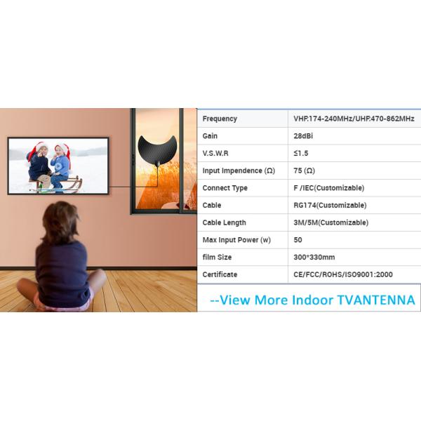 CE/FCC/ROHS/ISO9001 2000 Certified 300*330mm Film Size 4k Indoor HDTV Cable TV Antenna