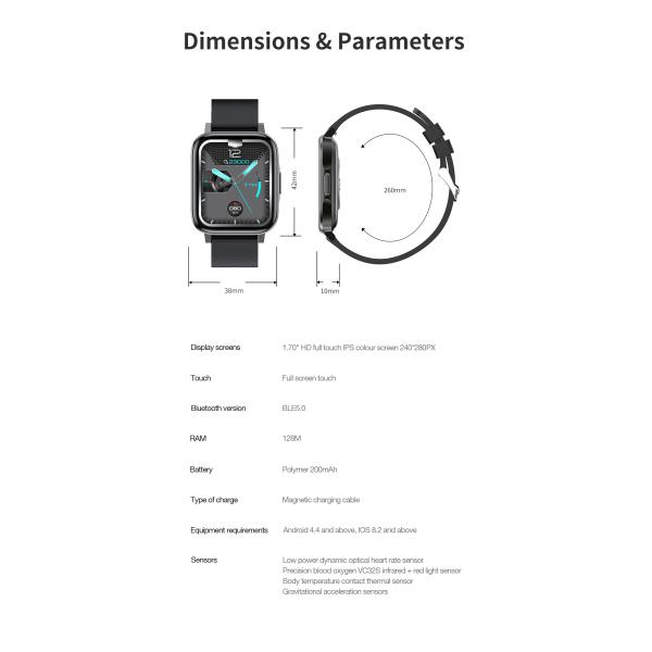 HL60 Smart Watch IPS Large Screen IP68 1.7Inch HD Accurate Blood Oxygen