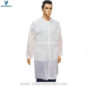 Elastic Cuff Zipper Magic Tape Velco Pockets Non-Woven PP Lab Coat for M L XL XXL Sizes