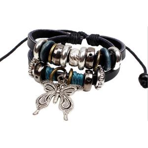 China Handmade beaded jewelry butterfly bracelet braided leather bracelet Love on sale