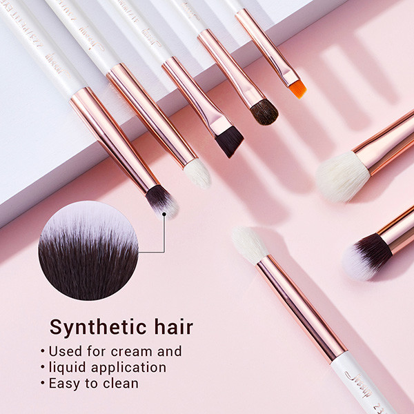 Jessup 15pcs Eye Makeup Brush Set Pearl White/Rose Gold Aluminium Ferrule T217