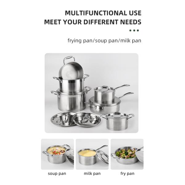 High Quality 304 Stainless Steel Ware 12pcs Cookware Set Cooking Food Pot